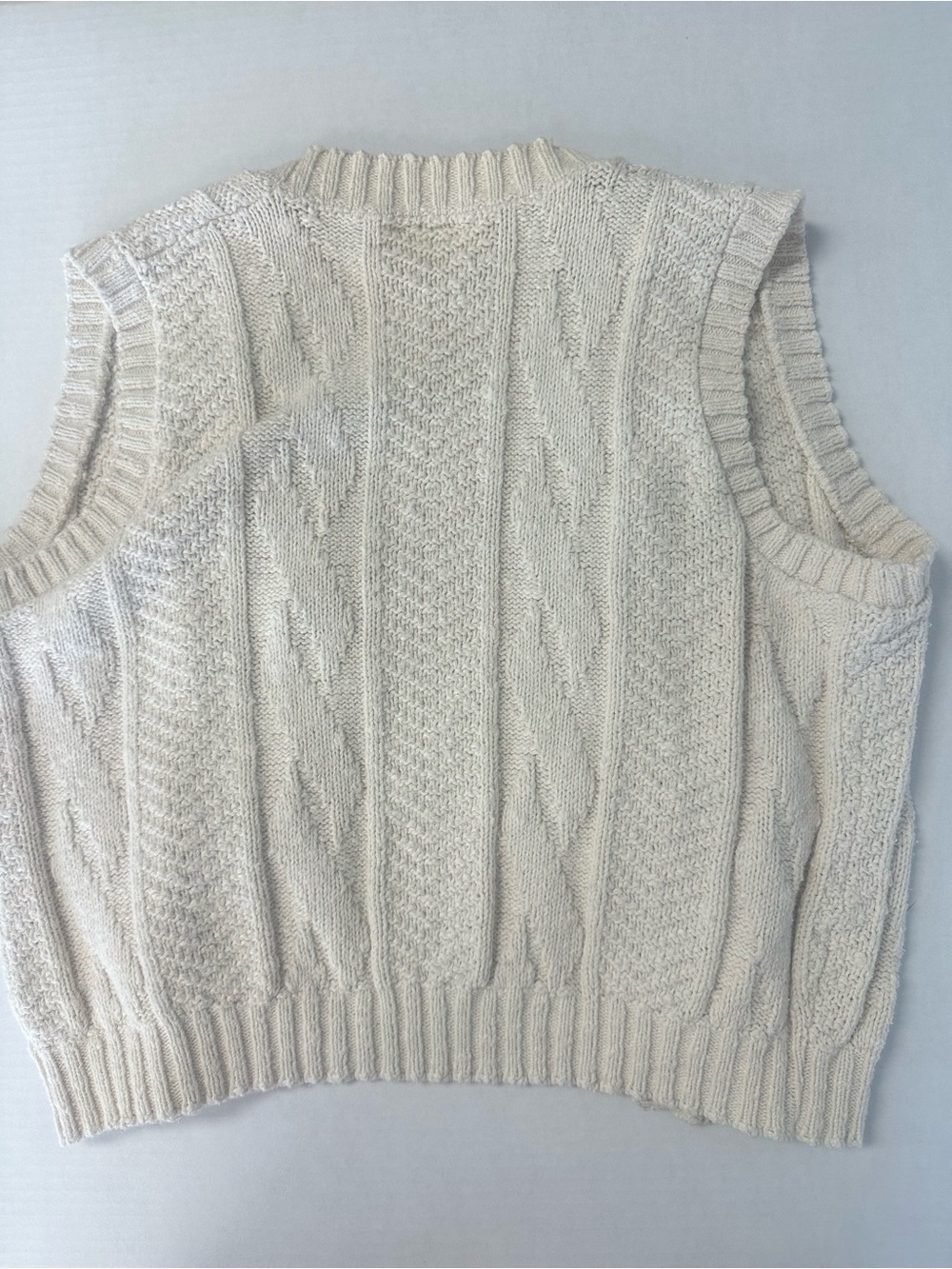 Vintage Toppers USA 100% Cotton Cable Knit Cardigan Sweater Vest Cream Ivory - Picture 8 of 11